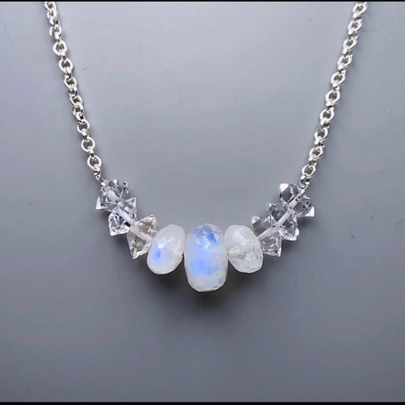 Hand Made Moonstone Diamond Necklace - Picture 2 of 4